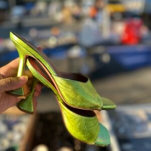 Amina Muaddi Lupita 90 Vibrant Metallic Green Mules